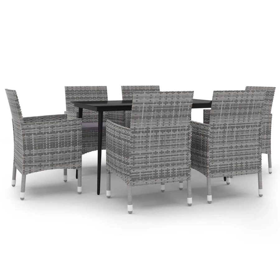 vidaXL 7-teilige Garten-Essgruppe aus Poly Rattan und Glas in Grau mit Auflagen - Bild 2