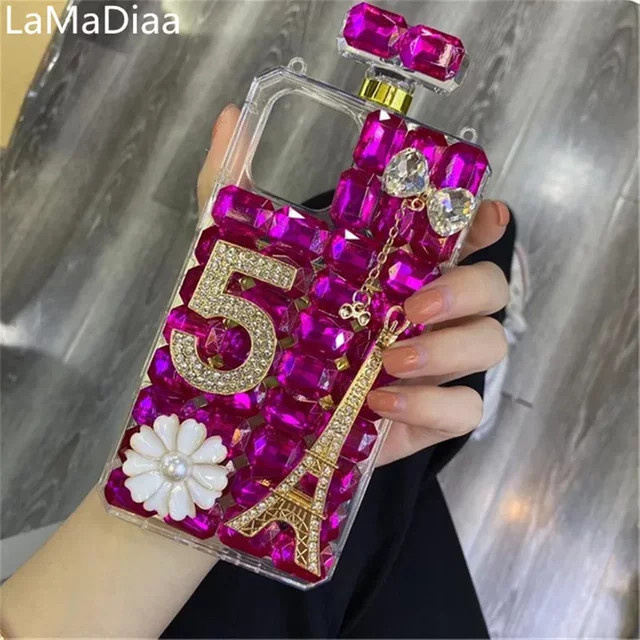 Luxus Eiffelturm Handyhülle mit Glitter und Diamanten für Samsung Galaxy S24 S23 S22 S21 S20 Note20 Plus in Pink inklusive Kette - Bild 1