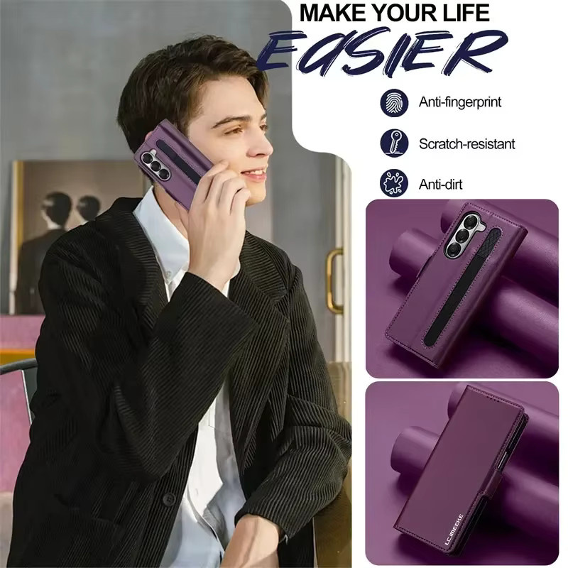 Magnetische Lederhülle im Brieftaschen-Design für Samsung Galaxy Z Fold (verschiedene Modelle) mit Kartenetui in Blau und Lila - Bild 2