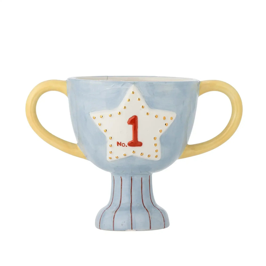 Bloomingville Mini Trophy Blumentopf aus Keramik in Blau, B/T/H: 14,0 x 14,0 x 23,0 cm - Bild 1
