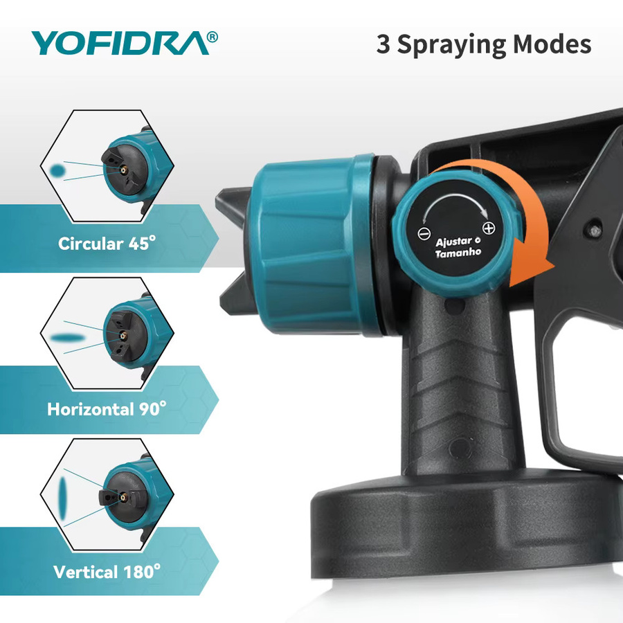 YOFIDRA Elektrische Spritzpistole HVLP, kabelloser Farbsprüher mit 1000 ml Fassungsvermögen, kompatibel mit Makita-Akkus für Auto, Möbel und Stahlbeschichtungen - Bild 3