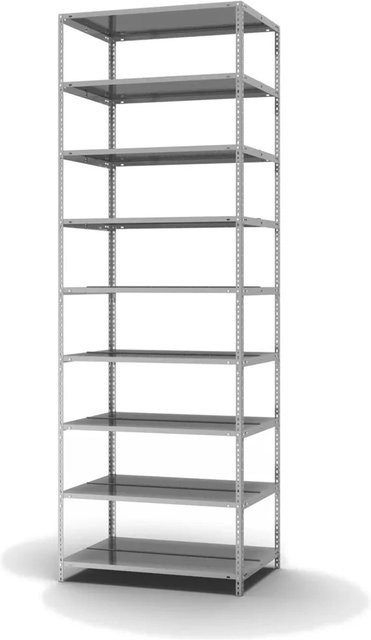 PROREGAL Aktenregal Schraubsystem Grundregal aus Stahl, verzinkt, Farbe: Silber, H x B x T: 290 x 100 x 60 cm, 9 Ebenen, Fachlast 90 kg, beidseitig nutzbar mit Deckboden - Bild 1