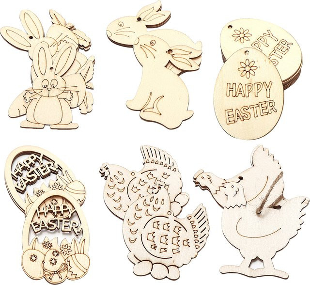 Tissy 10er Set Holz Kaninchen Ei Anhänger in Beige als DIY Deko für Ostern - Bild 1
