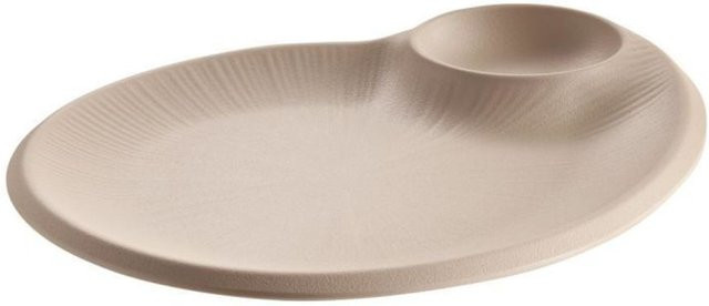 APS Teller NERO aus Melamin in Beige mit Dipschälchen, organische Form, B/T/H: 25 x 30 x 2,5 cm - Bild 1