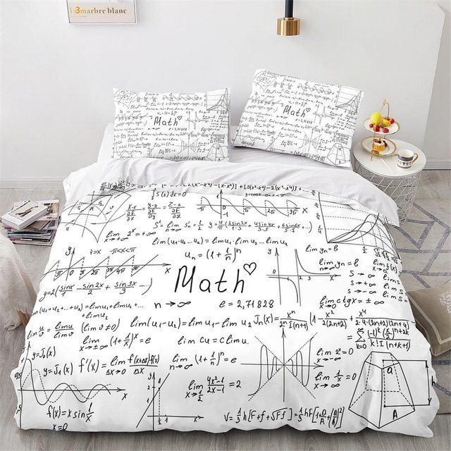 Bettwäsche-Set Your Warm Home mit mathematischen Formeln in Weiß, bestehend aus Bettbezug und Kissenbezug aus Mikrofaser, B/H: 135 x 200 cm - Bild 1