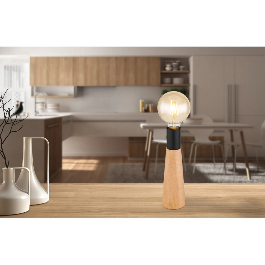 Globo Tischlampe Kira 1-flammig Dunkelbraun aus Holz und Metall, Höhe: 25,0 cm, Breite: 7,5 cm - Bild 2