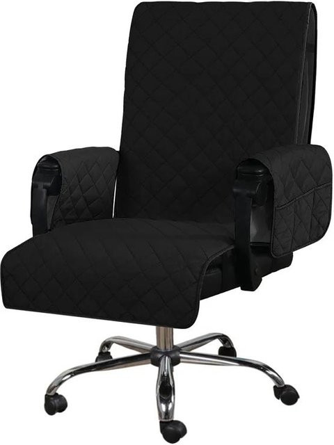 Schmutzabweisende Quilten Bürostuhlbezüge aus Polyester mit Armlehnenmatte und Tasche, Schwarz - Bild 1
