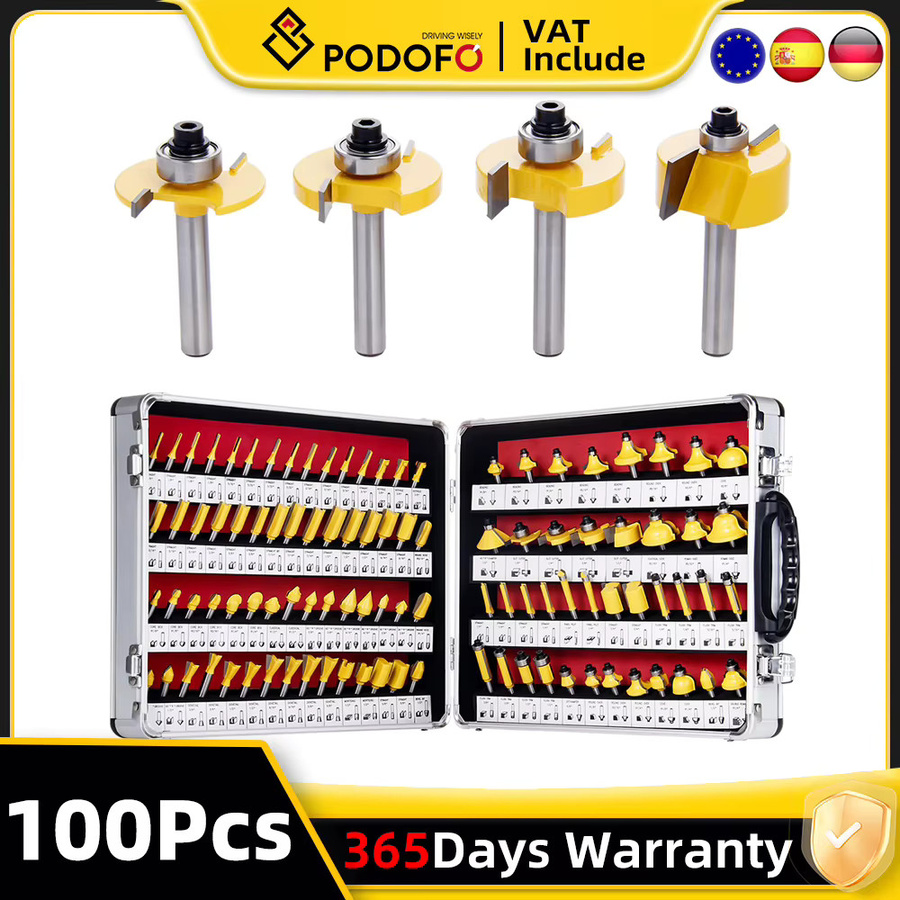 Podofo 100-teiliges Schaftfräser-Set mit 1/4 Zoll Schaft und Hartmetallspitzen für Holzbearbeitung, Kantenfräsen, Nutenfräsen, Schnitzen und Dekorieren - Bild 2