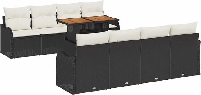 vidaXL Garten-Sofa-Set aus Poly-Rattan in Schwarz mit 9 Teilen, U-Form mit integriertem Stauraum und UV-beständigen Polsterkissen - Bild 1