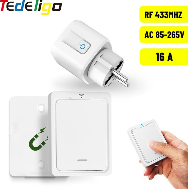 Tedeligo Drahtlose Fernbedienung Steckdose 433 MHz, Smart Schalter 220 V 15A EV1527 Code, Farbe: Weiß - Bild 1