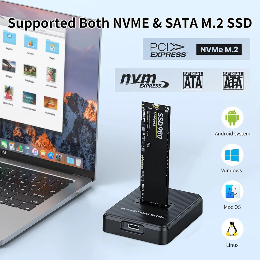 IRhasta M.2 NVMe SATA SSD Dockingstation Externes SSD-Festplattengehäuse mit 10G Geschwindigkeit in Schwarz - Bild 3