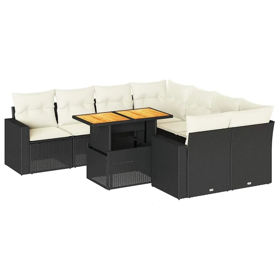 vidaXL 9-teilige Garten-Sofagarnitur aus Poly-Rattan und Akazienholz in Schwarz-Creme mit Kissen - Bild 2