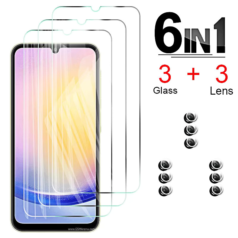 Displayschutzfolie aus gehärtetem Glas und Kameraobjektivschutz für Samsung Galaxy A25 A35 A14 A24 A15 A34 A54 A05 A05s 4G 5G, transparent - Bild 1
