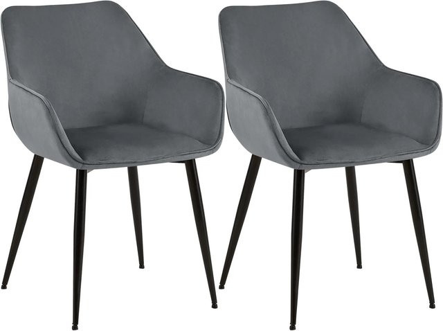 2er Set DELUKE NIVER Esszimmerstühle aus Samt in Dunkelgrau mit Armlehnen, B/T/H: 52 x 63 x 82 cm - Bild 1