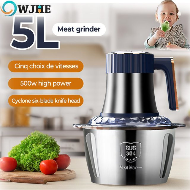 OWJHE Elektrischer Fleischwolf aus Edelstahl in Silber, 5 l Multifunktionaler Lebensmittelzerkleinerer und Küchenmixer - Bild 1