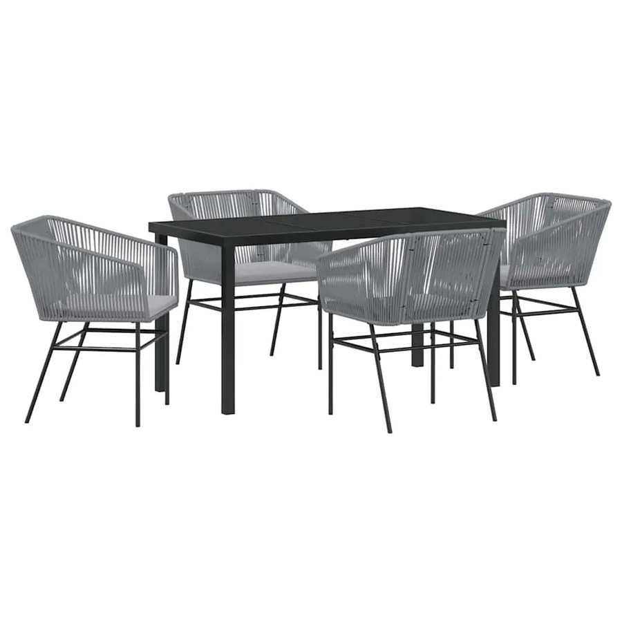vidaXL 5-teiliges Gartentischset aus Poly-Rattan mit Kissen in Grau - Bild 2