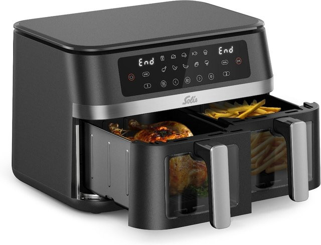 Solis Air Fryer Duo Heißluftfritteuse mit 2 Kammern, 11 l Volumen, Schwarz - Bild 1