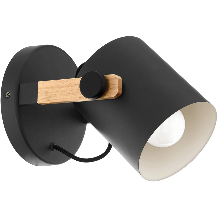 Eglo Wandlampe Hornwood 1-flammige Spotleuchte in Schwarz und Braun aus Holz und Stahl im Vintage-Stil mit E27 Fassung - Bild 2