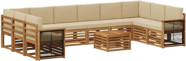 vidaXL Outdoor-Sofagarnitur in L-Form aus Akazienholz mit 8 Kissen in Natur-beige - Bild 1