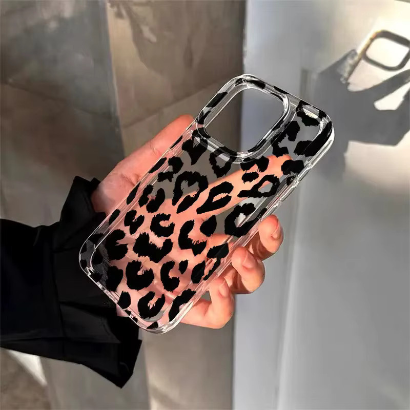 Transparente Handyhülle mit schwarzem Leopardenmuster für iPhone 11 bis iPhone 17 Pro Max, Softcover mit Luftkissen-Schutz - Bild 4