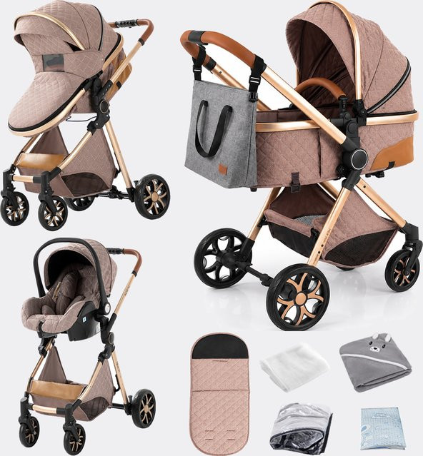 Magic ZC 3-in-1 Kinderwagen Reisesystem mit Babywanne und Autositz in Grau mit Aluminiumrahmen und Federung - Bild 1