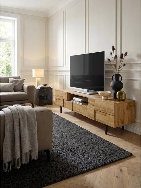 Modernes Lowboard KADIMA DESIGN in Eiche-Dekor Braun mit Kachelmuster, B/T/H: 160 x 46 x 43 cm - Bild 1