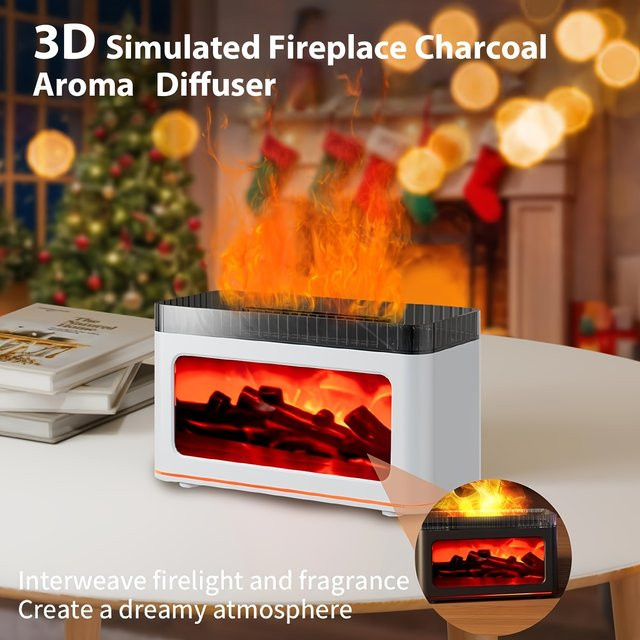 HAOYUNMA Mini-Kamin-Aroma-Diffusor und Luftbefeuchter mit Flammen-Lichteffekt in Schwarz - Bild 1