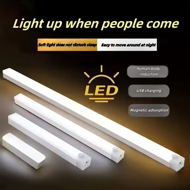 TLEDMP LED-Nachtlicht mit Bewegungsmelder in Weiß, magnetische Installation mit USB-Aufladung, warmweißes Licht für Treppen, Flur und Schränke - Bild 1