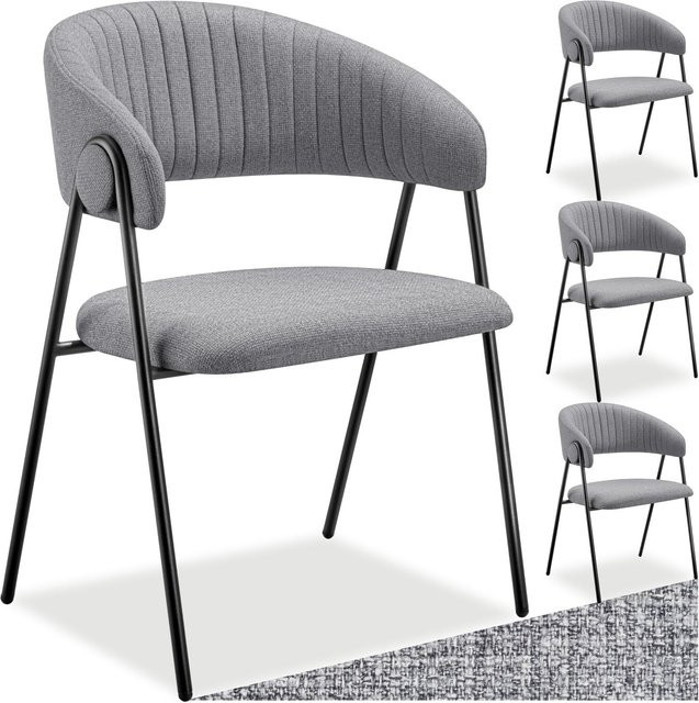 tectake Bedano Armlehnstuhl 4er Set aus Webstoff in Grau mit Steppmuster und lackierten Stahlbeinen B/T/H: 58 x 60 x 85 cm - Bild 1