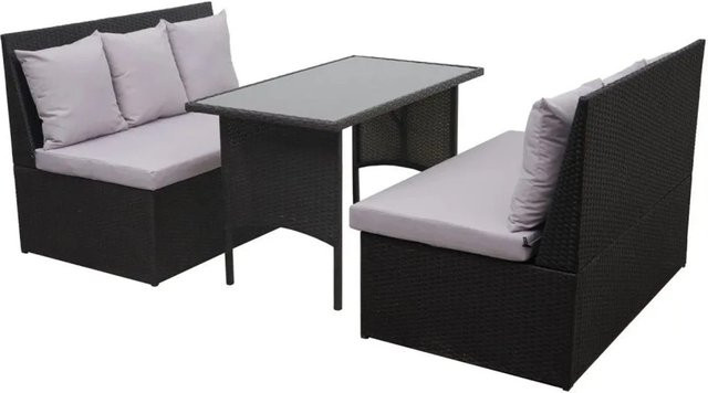 MCW Poly-Rattan Garten-Lounge-Set G16 mit 2x2er Sofa und Tisch in Schwarz und hellgrauen Kissen - Bild 1