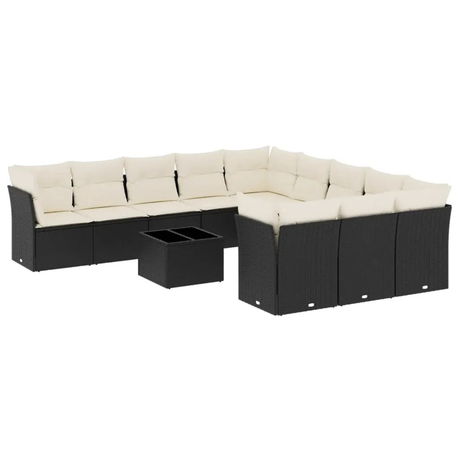 vidaXL 12-tlg Garten-Sofagarnitur aus Polyrattan in Schwarz mit Tisch und Kissen inklusive Stauraum - Bild 2