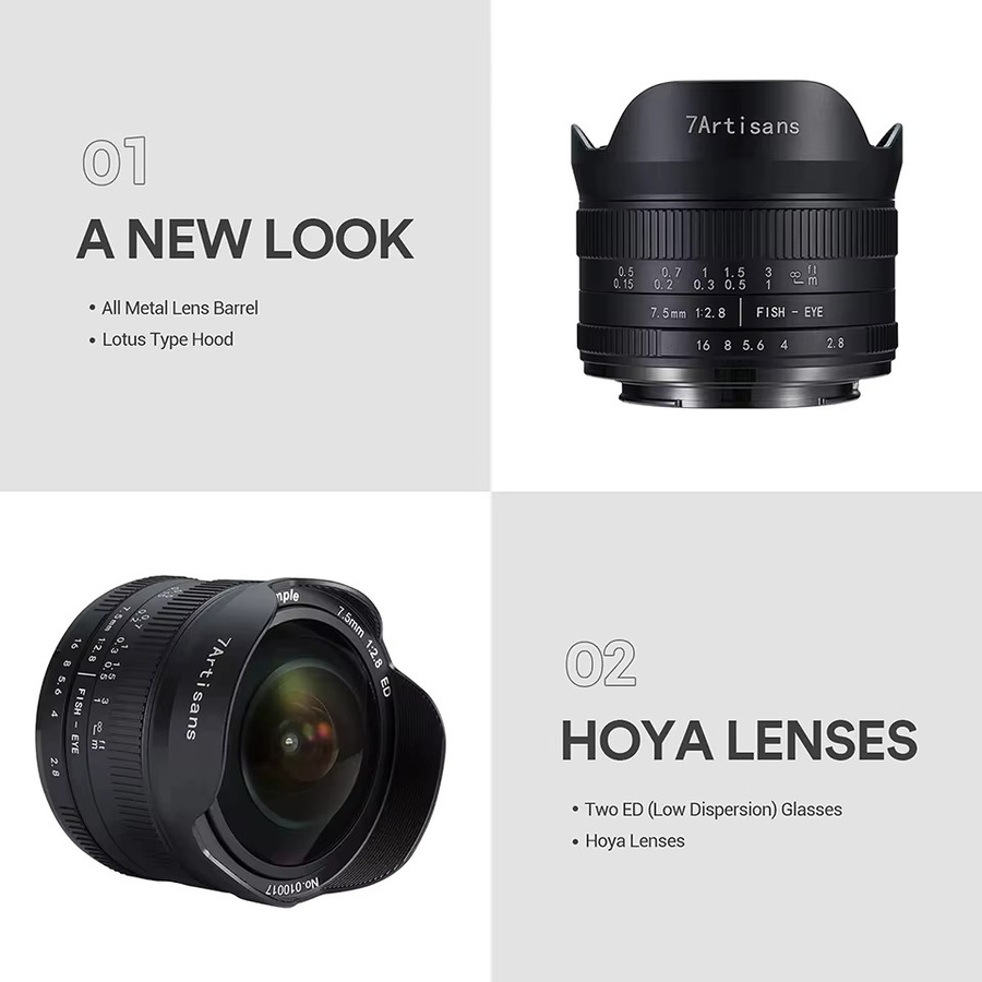 7artisans APS-C 7,5mm F2.8 II Ultraweitwinkel-Fisheye-Kameraobjektiv Schwarz für Sony E, Fujifilm XF, Canon RF und M43 - Bild 2