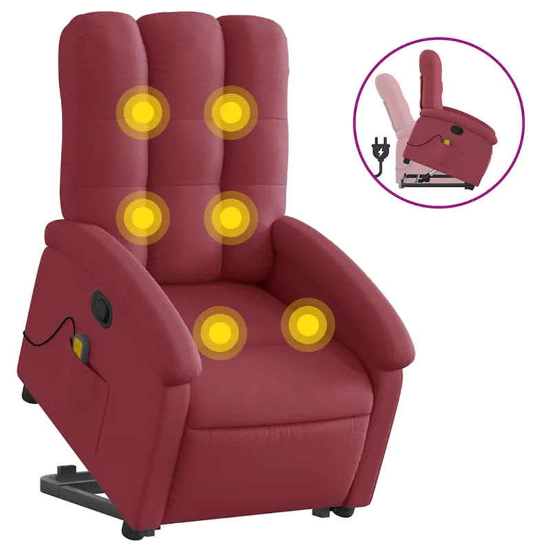 Vidaxl Aufstehhilfe Massagesessel für Senioren, verstellbar, Farbe: Rot, Stoffbezug - Bild 5