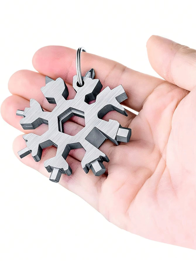 Multifunktionaler Flaschenöffner aus Edelstahl in Schneeflockenform, Schraubendreher und Schraubenschlüssel in Schwarz und Silber - Bild 2