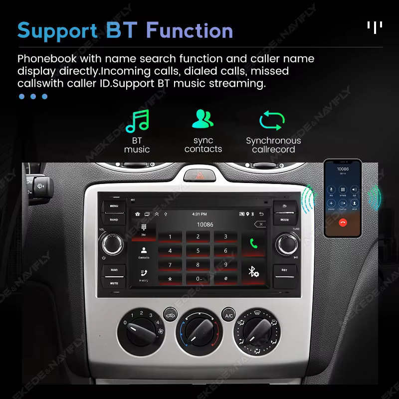 STRONGNAVI Android 15 Autoradio mit kabellosem CarPlay und Bluetooth in Schwarz für Ford Focus, S-Max, Kuga, Fiesta und Fusion (2004-2007) - Bild 3