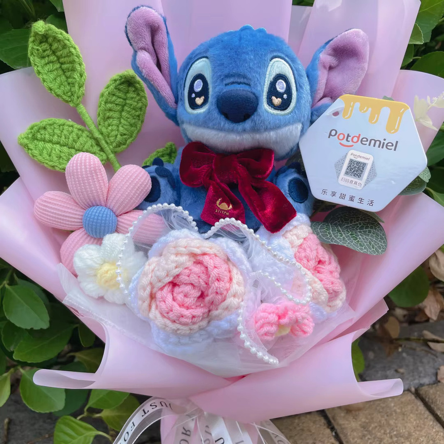 Potdemiel Stitch Plüschpuppen, mit gehäkelten Rosen, Disney - Bild 2