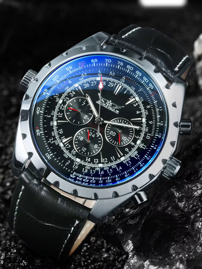 JARAGAR Automatik Armbanduhr, Leder, Edelstahl, Silber, Herren - Bild 4