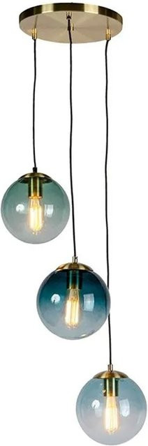 QAZQA Art Deco Hängelampe aus Messing mit blauem Glaskugel-Leuchtschirm, dimmbar, E27 - Bild 1