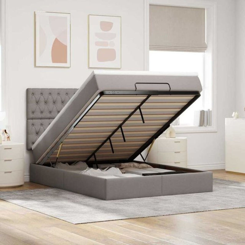 vidaxl Polsterbett Ottoman mit Matratze und LED-Beleuchtung in Taupe meliert, B/T/H: 140 x 190 x 128 cm - Bild 1