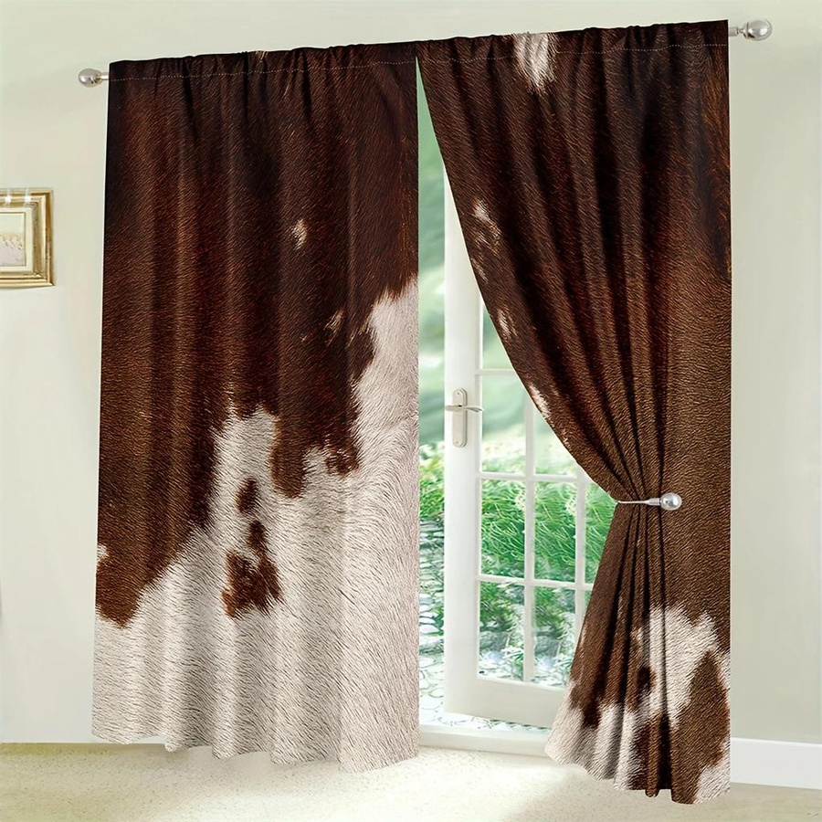 2er-Set Kuhfell-Fenstervorhänge mit Kuhdruck in Braun, semi-transparent, B: 150 cm, H: 166 cm - Bild 4