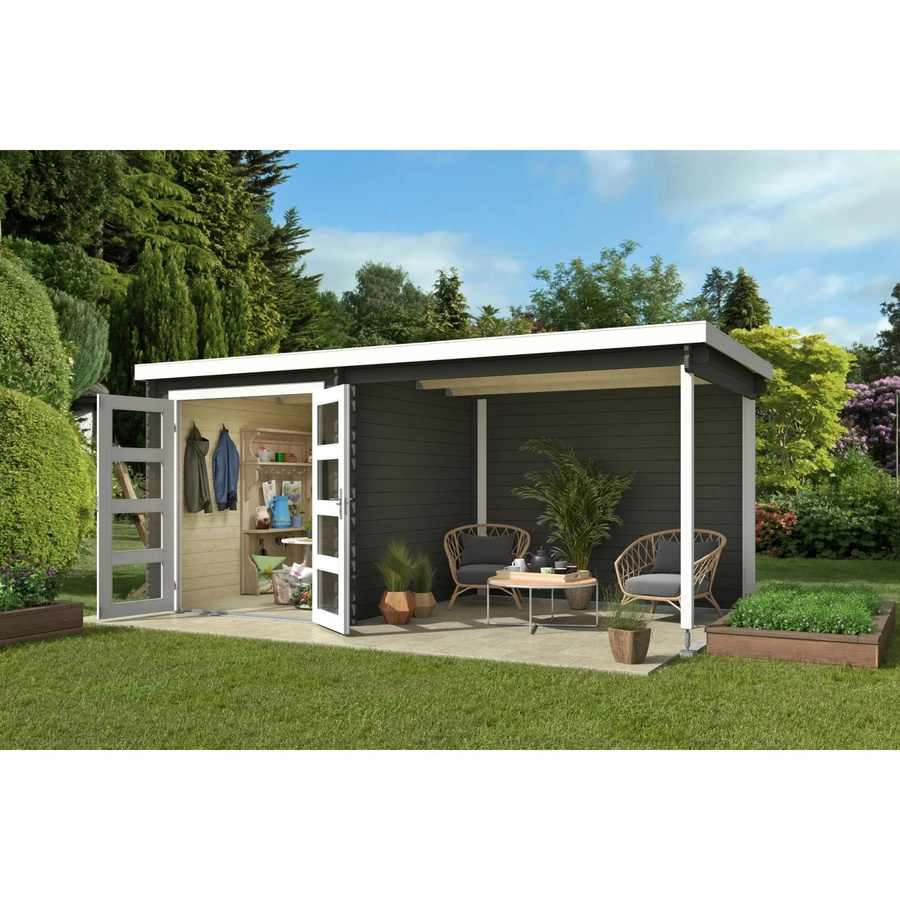 Lasita Maja Gartenhaus Long Beach Flachdach grüngrau B/H/T: 492,2 x 216,6 x 254,9 cm - Bild 2