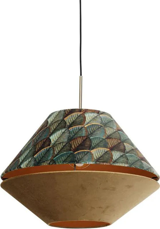 Moderne Pendelleuchte QAZQA aus Stahl mit Samtschirm in Bronze, Beige, Grün und Gold für E27 Fassungen - Bild 1