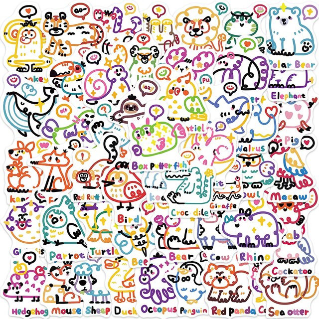 Lineare Tier Graffiti Aufkleber, 50-teiliges Set, Cartoon niedlich - Bild 1