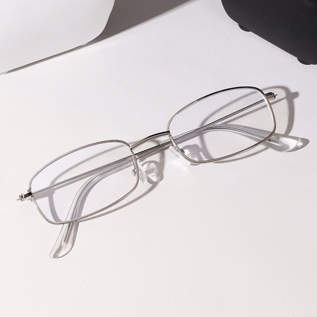 DIXSG Korrektionsbrille Damen, Vollrand, Retro, transparent, silber, Metall, Blaulichtfilter - Bild 1