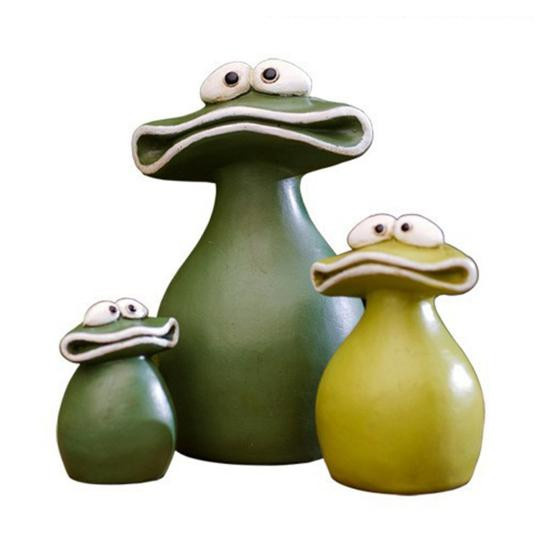 Bunte Big Mouth Frosch Familie Figur aus Harz als wasserdichtes Gartenornament im Cartoon-Design - Bild 3