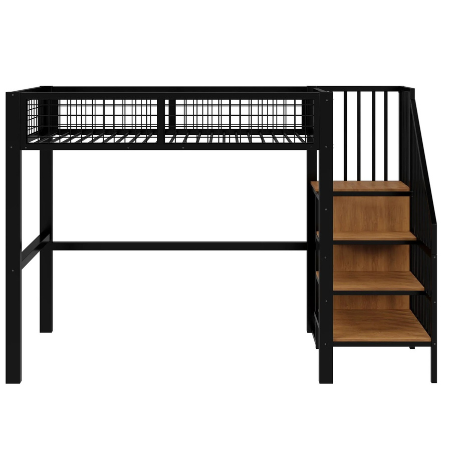 Merax Hochbett für Kinder mit Kleiderschrank und Treppe aus Metall und MDF, Schwarz - Bild 2