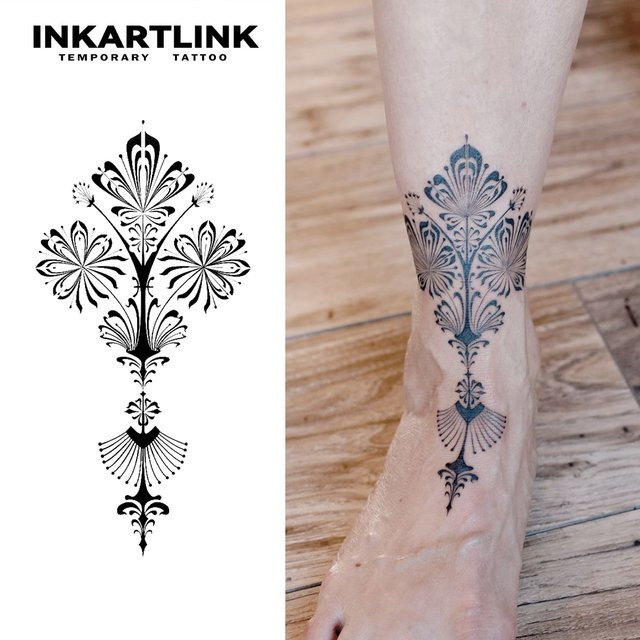 Temporäres Vektor-Tattoo Blumenmuster, wasserfest, semi-permanent - Bild 1