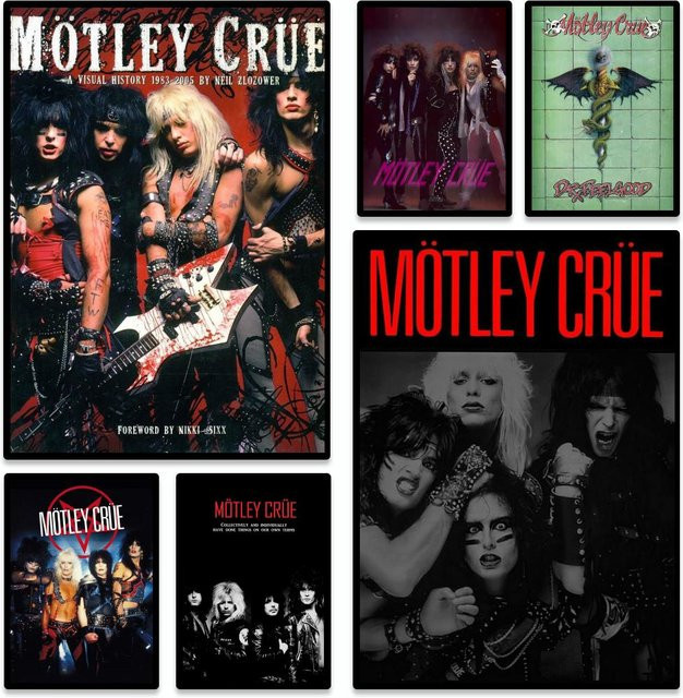 Selbstklebendes Retro-Poster von Motley Crues in Weiß und Multicolour, wasserfestes Papier, Rechteckig, Breite: 20,0 cm, Höhe: 15,0 cm - Bild 1