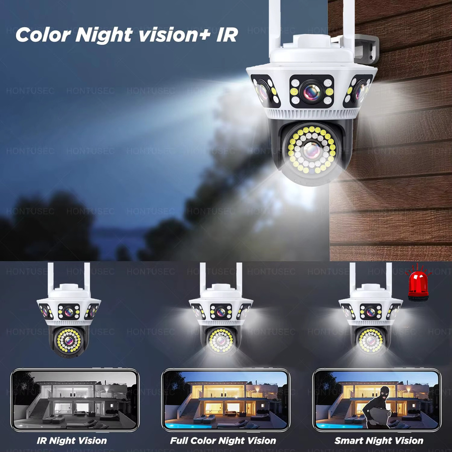 YOOSEE 6K 12MP Outdoor Sicherheitssystem mit 3 Objektiven und 3 Bildschirmen, Wifi PTZ Kamera, Wasserdicht, Zwei-Wege-Audio und Farb-Nachtsicht, Weiß - Bild 5