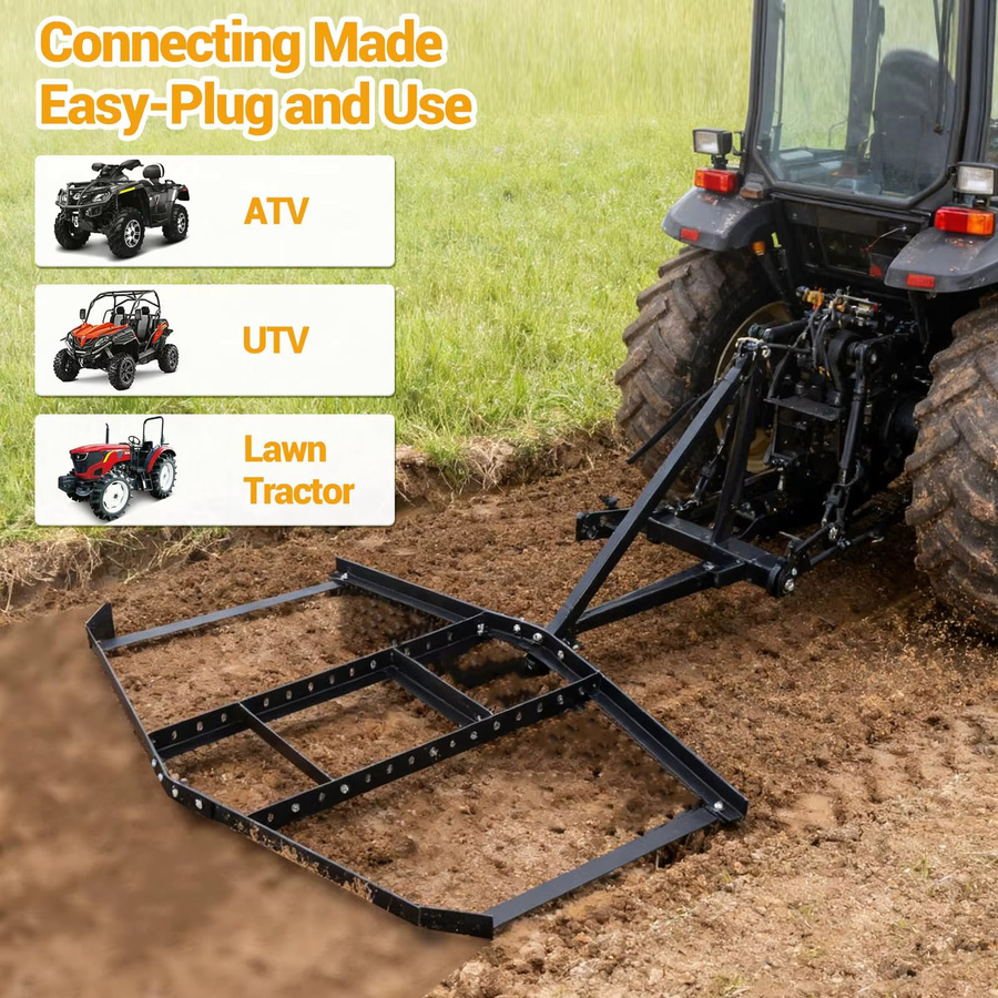 HiMISS Hochleistungs-Stahl-Schleppharken in Schwarz zur Nivellierung für ATV, UTV oder Rasentraktor mit Zapfenkupplung und Gewichtshalterungen - Bild 5